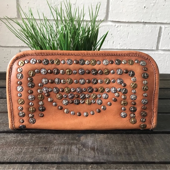 Viola Castellani Handbags - Viola Castellani Milano Studded Brown Leather Wallet